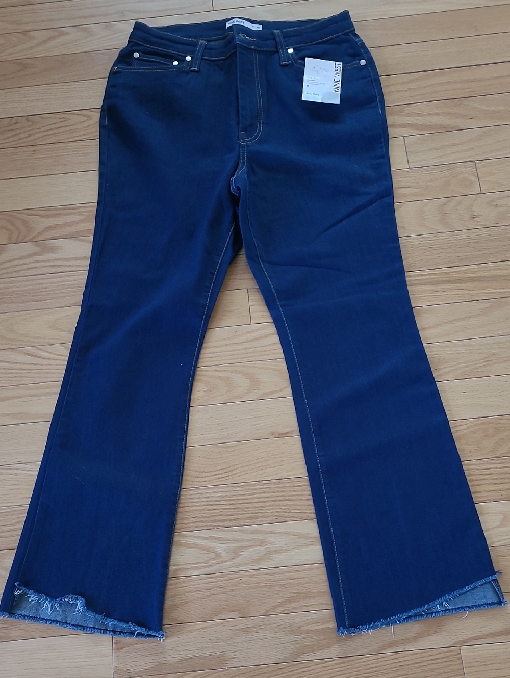 Nine West Dark Blue Wide Leg Jeans with Frayed Hem